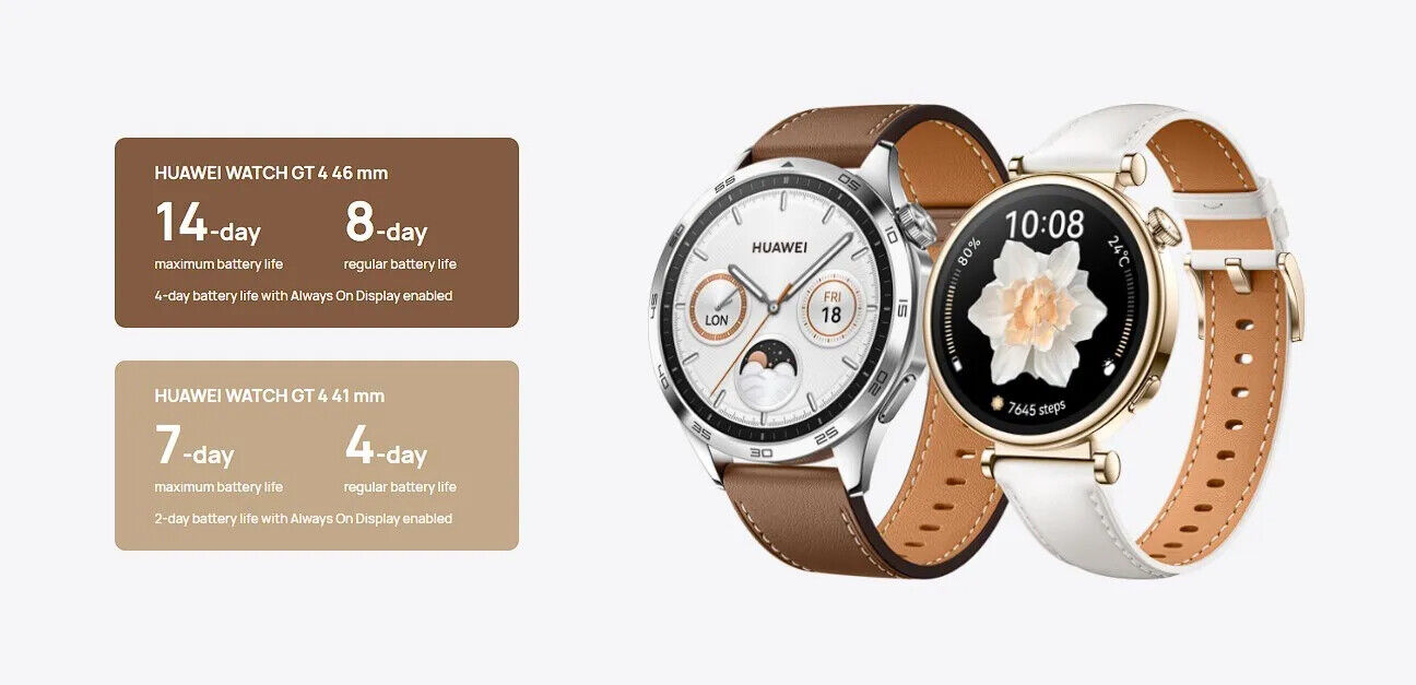 Huawei Watch GT 4 41MM 46MM Silver Smart Watch AMOLED DISPLAY 1.32 inches,  PLATFORM OS HarmonyOS 4.0 BATTERY CAPACITY Li-Po non-removable