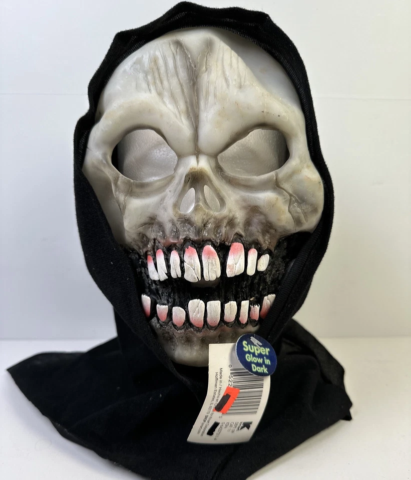 Glow in the Dark Skull Hooded Horror Monster Mask Halloween Haunt Prop OS #7107 - Image 2 of 4