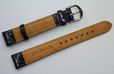 Bracelet De Montre Cuir Véritable Bleu Nuit Grain Crocodile 14mm - Neuf - BA045