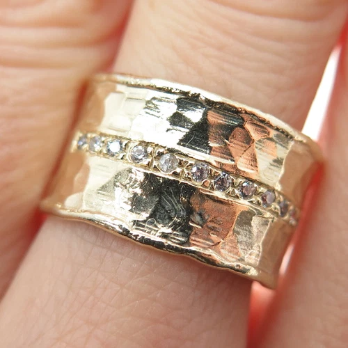 YUVAL & MICHAL Sterling Gold Plated Vintage Israel C Z Hummered Ring Size 7.25