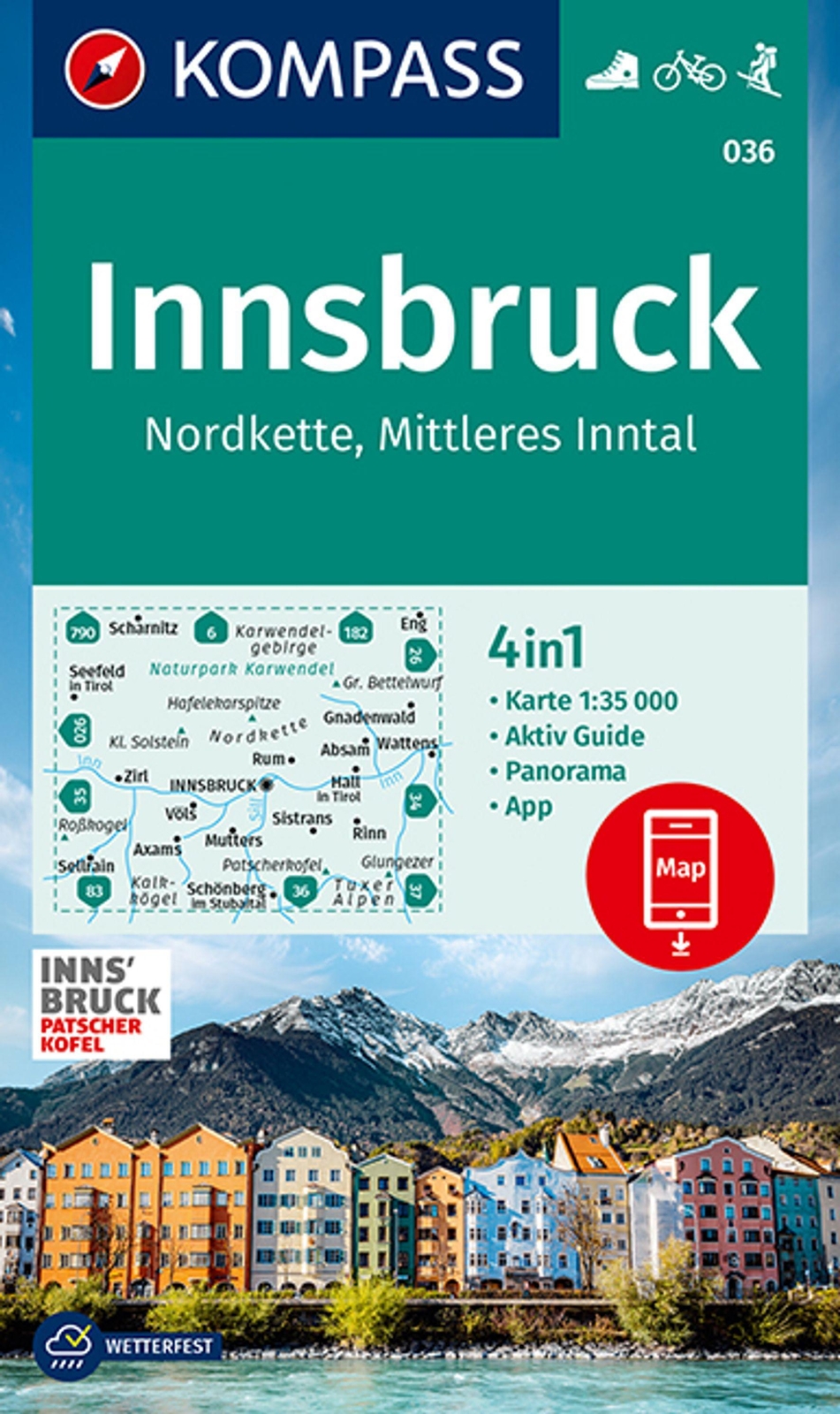 Kompass Wanderkarte 036 Innsbruck, Nordkette, Mittleres Inntal