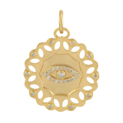 14k Yellow Gold Designer Evil Eye Charm Pendant Diamond Handmade Jewelry