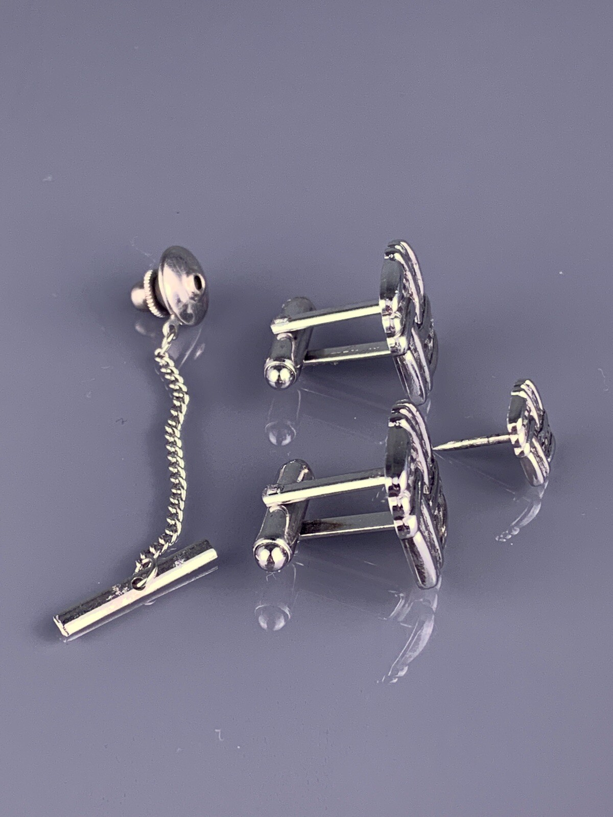 Square Weave Interlocking Cufflinks Tie Tack Pin … - image 2