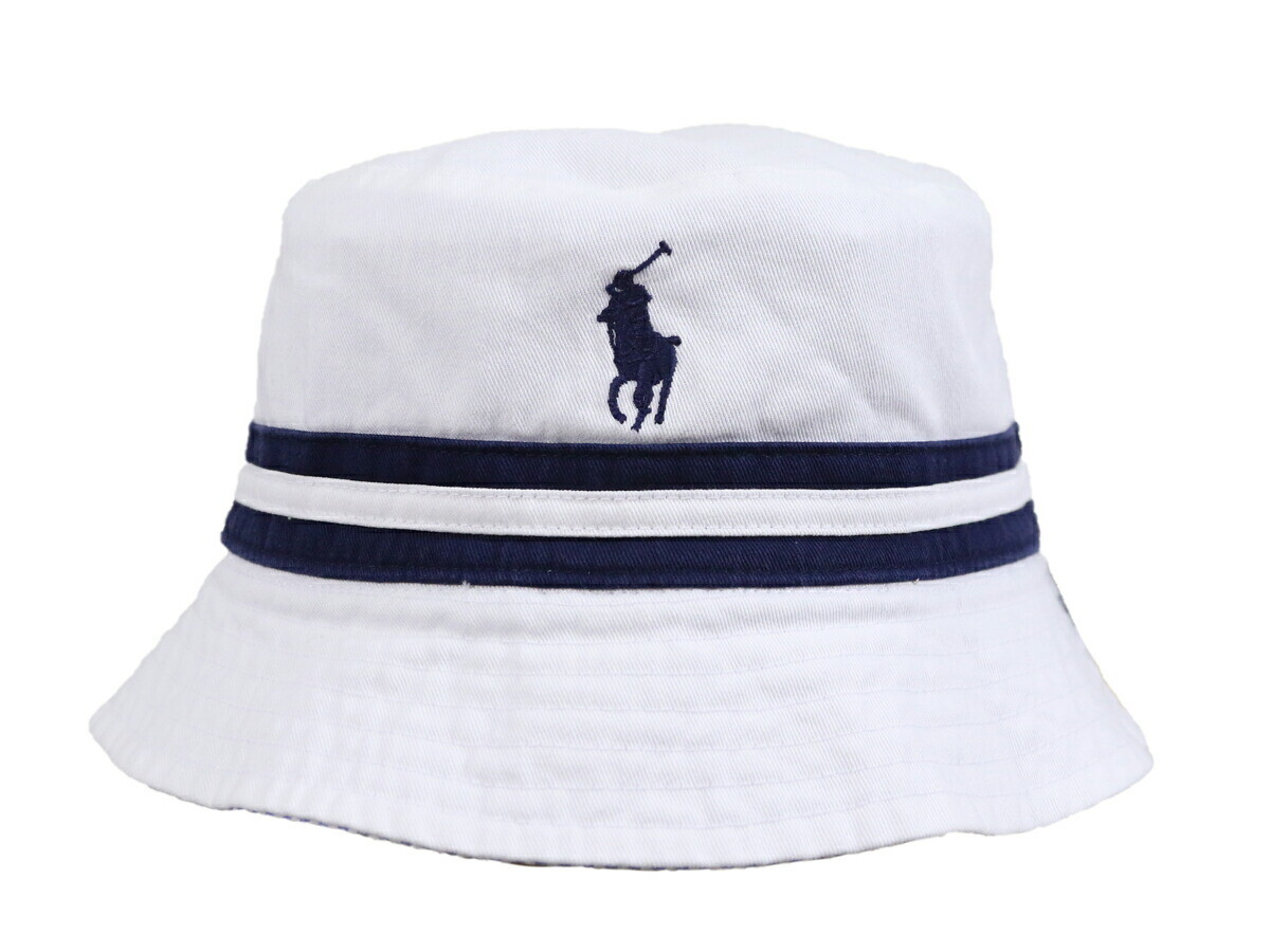 Polo Ralph Lauren Reversible Seersucker Bucket Hat Cap with Pony