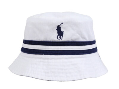 Polo Ralph Lauren Reversible Seersucker Bucket Hat Cap with Pony