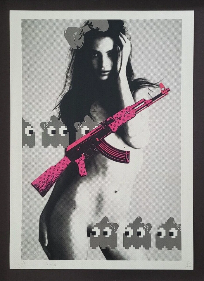 DEATH NYC Firmado a Mano GRAN Impresión Enmarcada 16x20 pulgadas Certificado de Autenticidad Emily Ratajkowski Invader + Foto 3 de 4