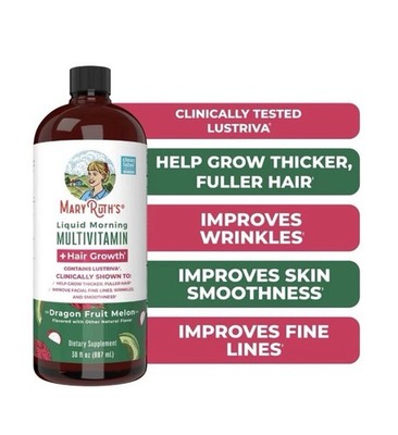 Mary Ruth s Liquid Morning Multivitamin + Hair Growth 30oz Dragon Fruit Melon