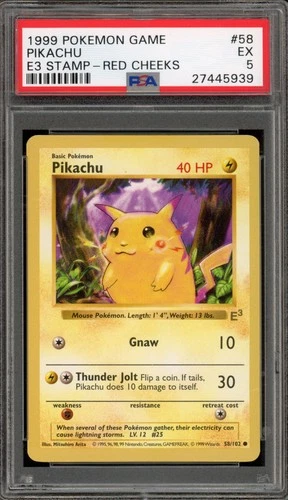 Pokemon Pikachu E3 Stamp Red Cheeks Base Set Shadowless #58 PSA 5