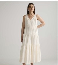 Quince 100% Organic Cotton Gauze Tiered Maxi Dress Vintage Cream Women's Size M