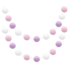 2pcs Pom Pom Garland 6.6 Ft 30 Balls for Crafts Decor White Pink Purple
