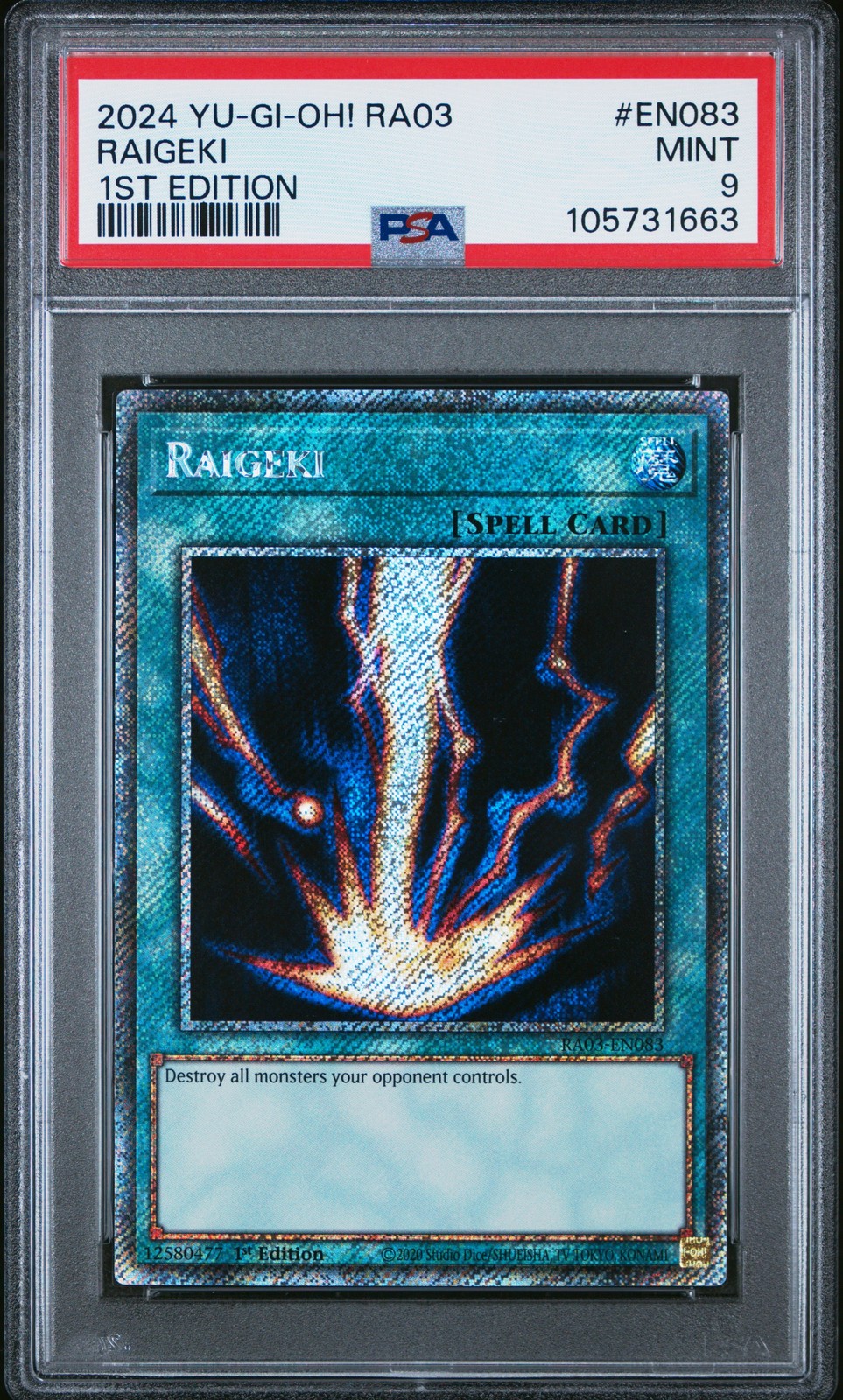 2024 YU-GI-OH! RA03-QUARTER CENTURY BONANZA 1ST EDITION #EN083 RAIGEKI PSA 9