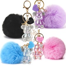 Cute Key chain 4PC,Bling Teddy Bear Keychain,kawaii Keychains for Women Girls...