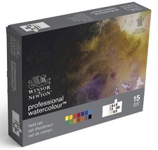 Winsor & Newton Professional Half Pans Watercolour 15 Piece Set Field Box
