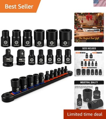 Durable E-Torx Socket Set 15-Piece - Chrome Vanadium Steel & Impact Adapters