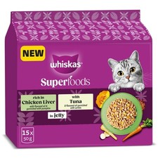 90 x 50g Whiskas 1+ Adult Wet Cat Food Superfoods Mixed selection Pouch in Jelly 6.04 per kilo
