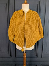 Vintage 60's 70's Mustard Yellow Crochet Cape Poncho Acrylic with Arm Holes