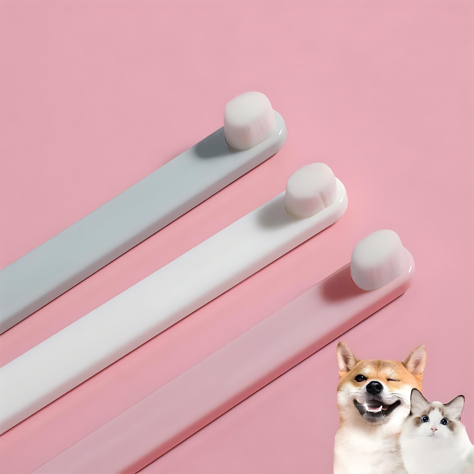 Brosse à dents chien et chat aux poils extra doux lot de 3 brosses blanches