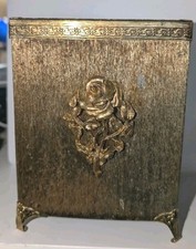 VINTAGE TISSUE BOX GOLD TONE FILIGREE FLORAL MOTIF HOLLYWOOD REGENCY STYLE