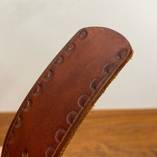Al Stohlman Brown Scallop Design Size 38 Tooled Western Belt Silver Tone Buckle - Picture 3 of 8