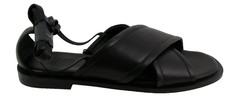 Jaeger Women's Strappy Flat Sandals Size 5 Black Leather Crossover Lace Up New