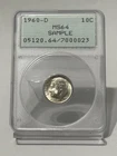 1960 D Roosevelt Dime, PCGS MS64 Gen 1.2 Rattler Sample Slab