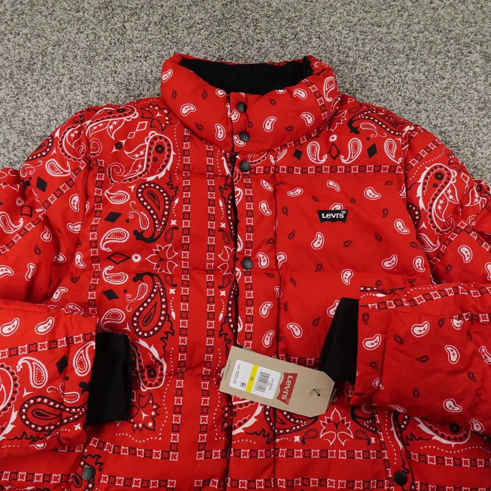 NUEVA Chaqueta Levis Para Hombres M Roja Cachemira Acolchada Rompevientos Abrigo Aislado Foto 3 de 4