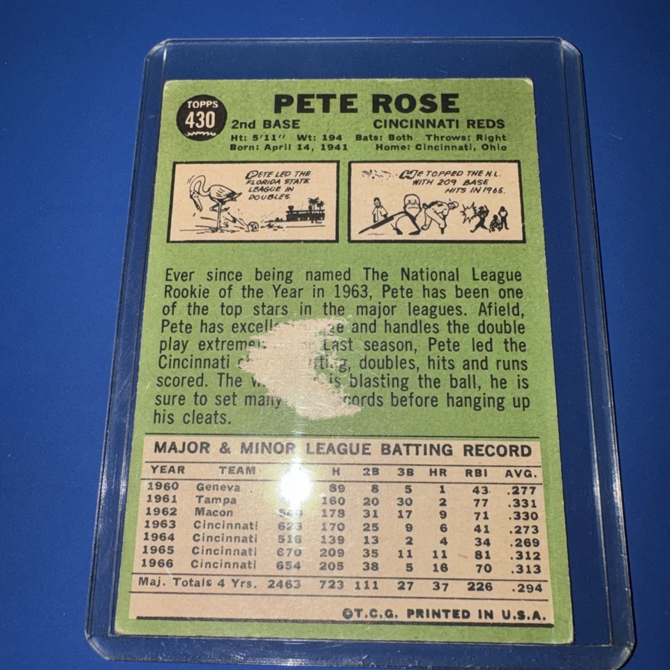 Topps Pete Rose #430 Reds EX 1967 de colección *Bonito centro envío gratuito Foto 3 de 3