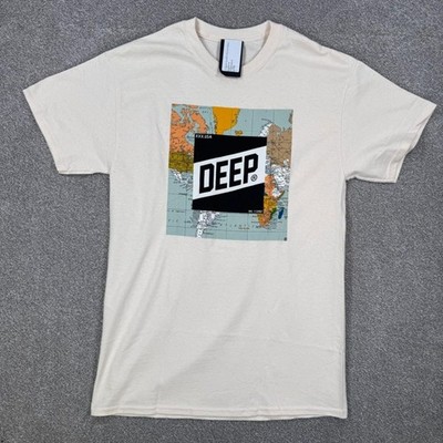 10 Deep World Map Graphic T Shirt White Medium Cotton Streetwear USA Made NWT