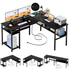 L Shaped Desk w/ Magic Power Outlets & USB Ports, Corner Gaming Computer Desk