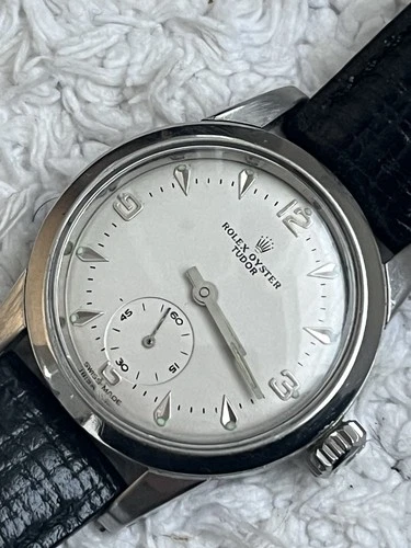 Rolex Oyster Tudor Mens Vintage Mechanical Watch Sub Seconds Silver White 1959