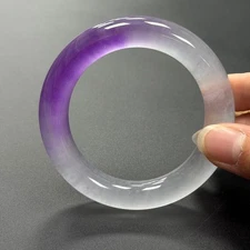 Natural ice purple&white Burmese Jade jadeite lucky amulet bracelets Bangle 55mm