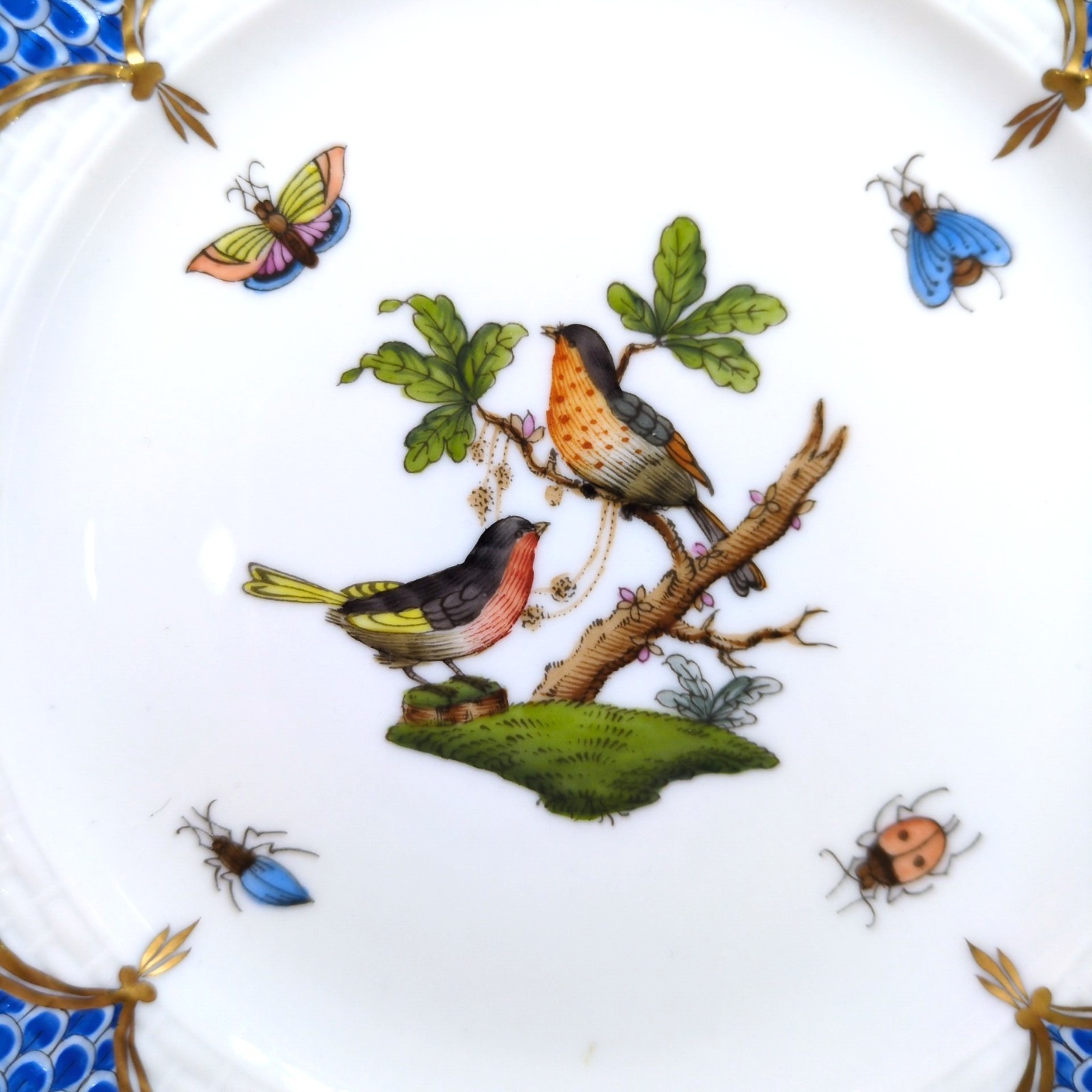 Herend Hand-Painted Blue Rothschild Bird Bread & Butter Plates – Set of 3 (6.5")