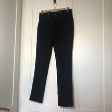 QED London High Waisted Black Ladies Straight Leg Jeans With Gold  Studs Detail 