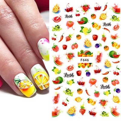 Nail Art 3D Decal Stickers Juicy Lemon apple pineapple strawberry cherry F646
