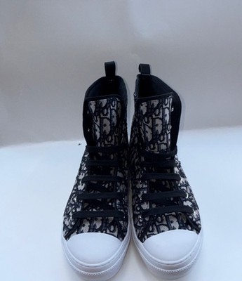 Dior B23 Oblique High Top Lace Up Black White Rubber Outsole Men's Sneakers
