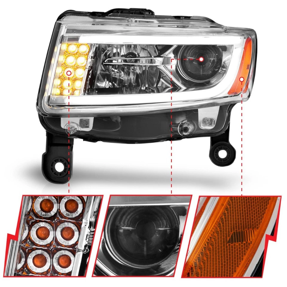 安佐 111328 车头灯适用于吉普大切诺基 2014 - 2016 左右镀铬外壳 — 第 3/4 张图片
