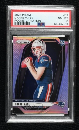2024 Panini Prizm Rookie Variations Silver Prizm Drake Maye #12 PSA 8 RC