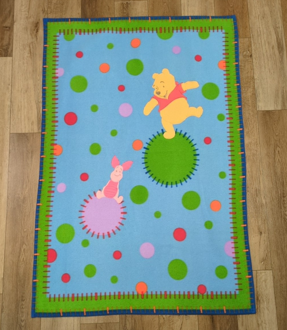 Vintage Winnie the Pooh Piglet Baby Blanket Applique Fleece Polka Dots 40"x62"