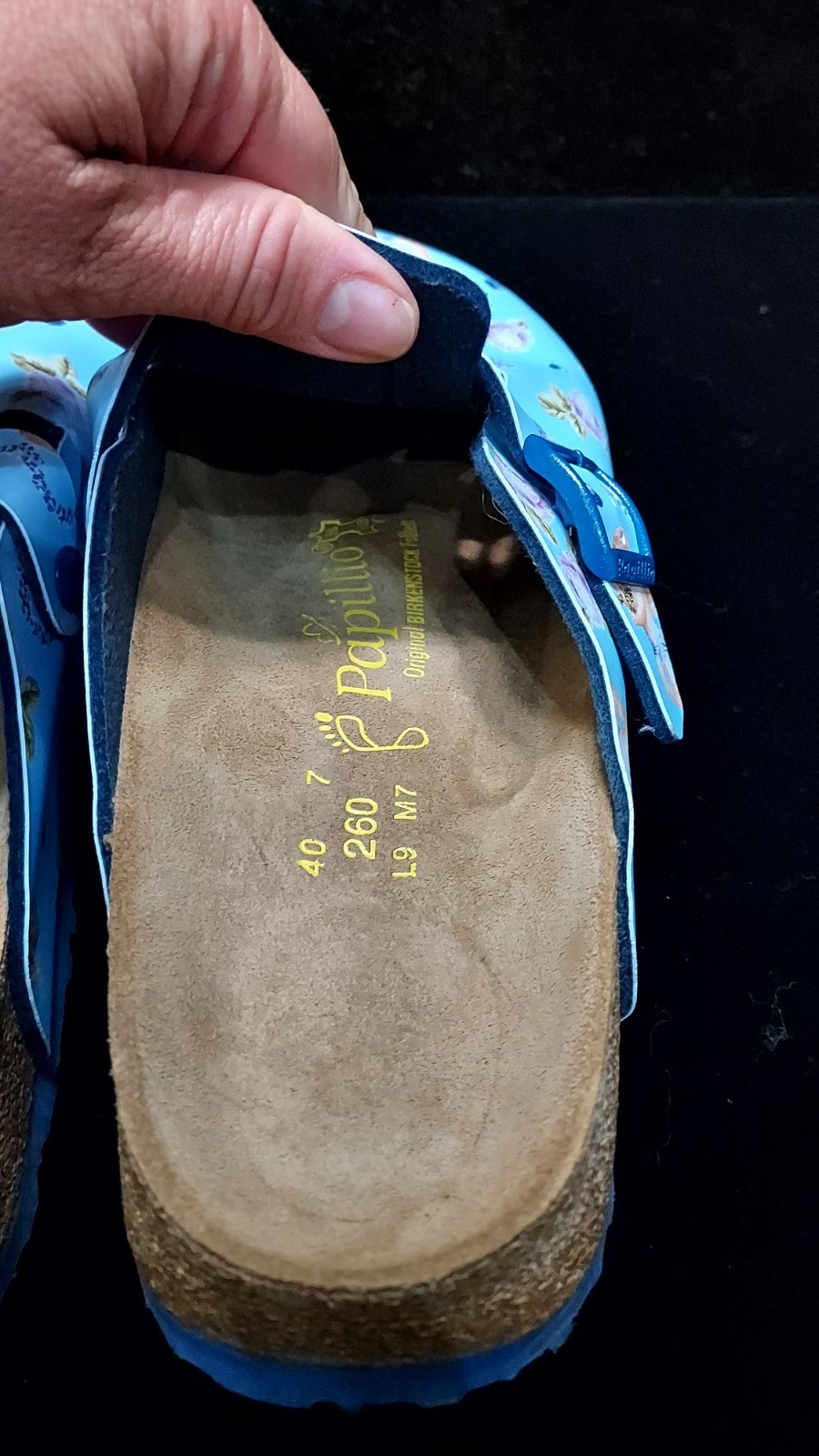 Papillio Birkenstock Boston Clogs UK 7 EU 40 Blue Cherub Floral Print - Rare image 7