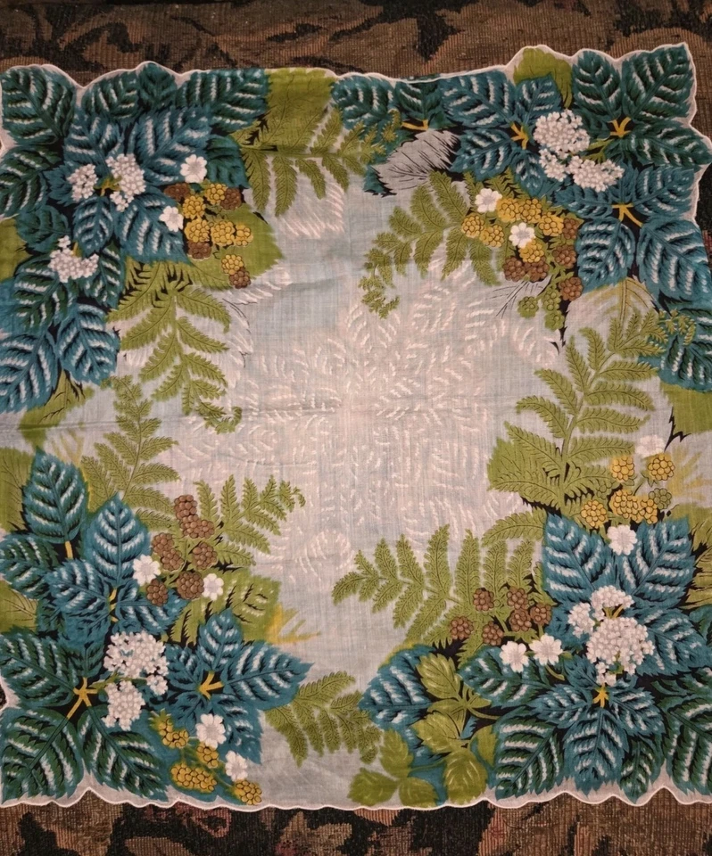 Pañuelo helechos verdes hojas turquesa Foto 2 de 2