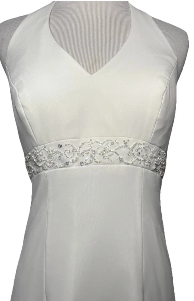 Vestido de Novia Mori Lee 6 Halter Cuello Cintura Imperio Marfil Simple Elegante Tren Foto 2 de 4