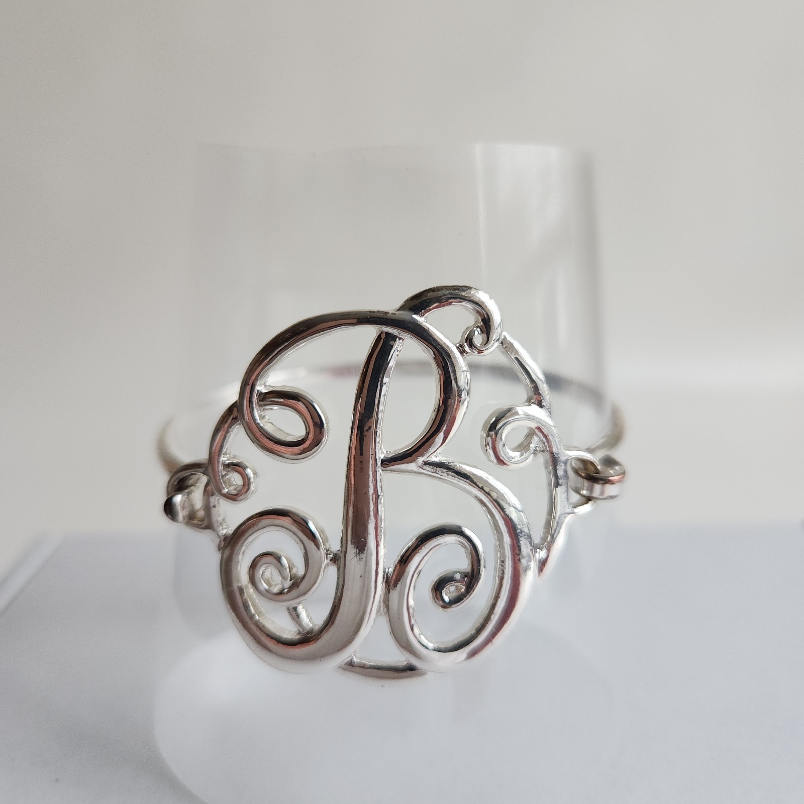 Silver Tone Monogram B Initial Hook Bangle Bracel… - image 1