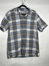 Frye And Co Shirt Mens Large Blue Green Plaid Short Sleeve Collared Button Up