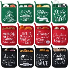 12 Pieces Christmas Pot Holders with Pocket Heat Resistant Oven Mitts Hot Pad...