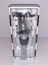 Holiday Cheer Silver Tone Wine Bottle Stopper - Letter K