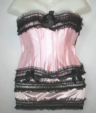Pink Bustier Corset Skirt & Thong, Black Lace Lingerie