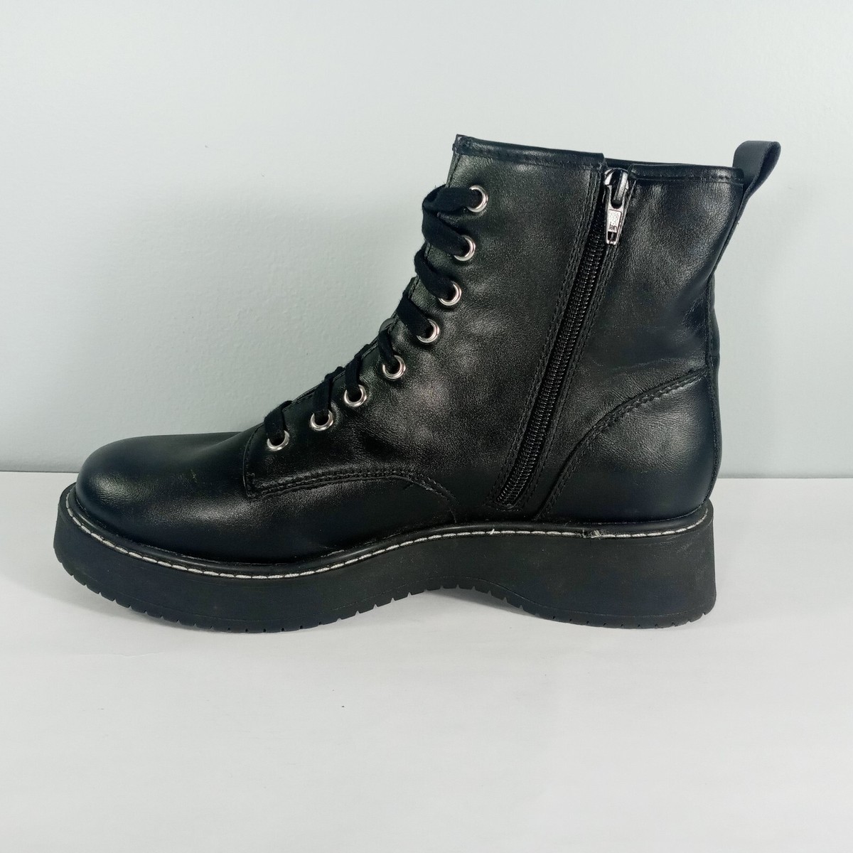 MADDEN NYC Womens Sz 9 Lug Sole Combat Zip &amp; Lace-up Boots Moto Grunge Emo Black