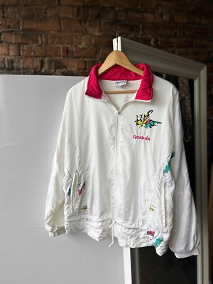 Reebok Vintage 90s Unisex White Long Sleeve Jacket Track Pockets Zip Size - S/M