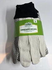Expert Gardener Canvas Work Gloves With Dots, 6 Pair Pack White Size Large