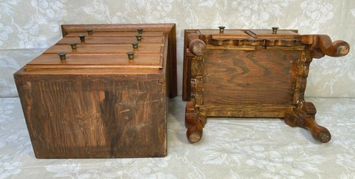 Vtg Diminutive Chest on Chest 6 Drawer Red Felt Lined Drawers Oak Mahogany & Oth - Picture 11 of 11